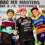 ADAC MX Masters 2018, Gaildorf,  Gesamtsiegerehrung beim ADAC MX Junior Cup 85 v.l.n.r.: Liam Everts ( Belgien / KTM ), Camden Mc Lellan ( Südafrika / KTM / Kosak Racing Team ) und Radek Vetrovsky ( Tschechien / KTM / JD GUNNEX KTM RACING TEAM )